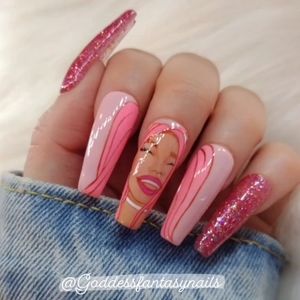 Hand Painted Karol G Nails ✨ 🩷🩷🩷